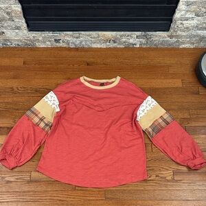 SHEIN Red and Tan Long Sleeve Kids' Tee